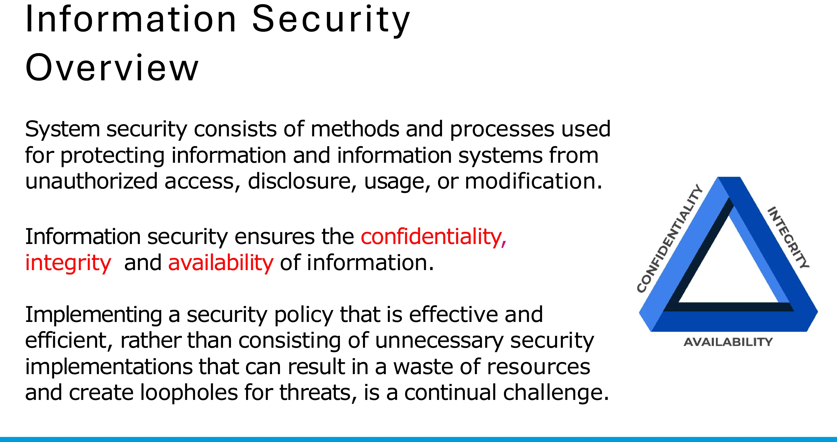 The information security overview and the CIA triangle.