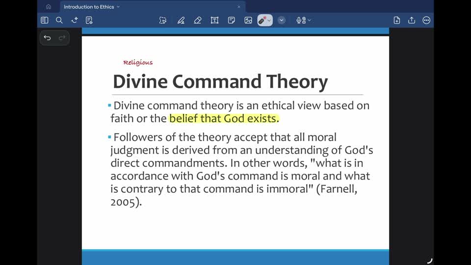 Slide from the Divine Command Theory — New Explanation recording