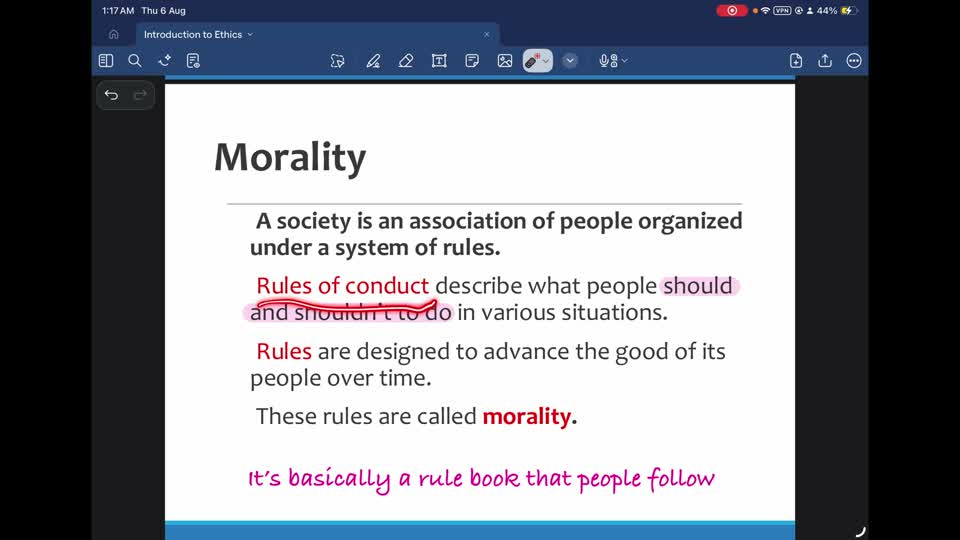Slide from the Moral Systems, Ethical Concepts, and Theories — Part 1 recording