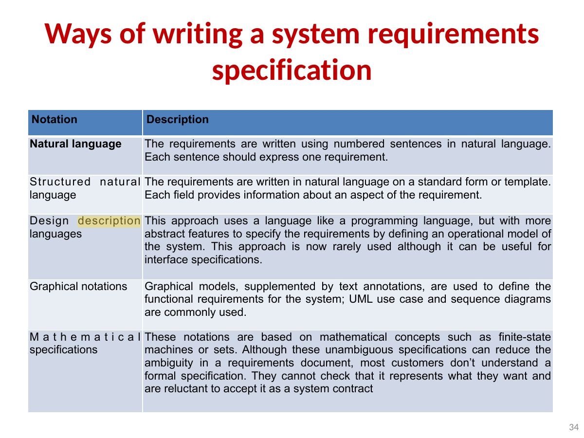 Slide 34: Ways of writing a system requirements specification