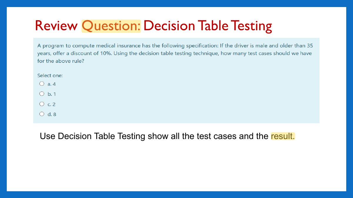 Slide 19: Review Question: Decision Table Testing