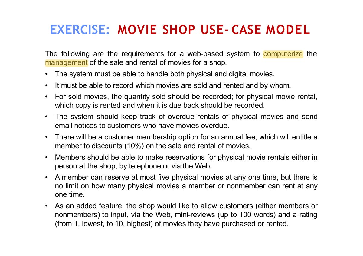 Slide 1: EXERCISE: MOVIE SHOP USE-CASE MODEL