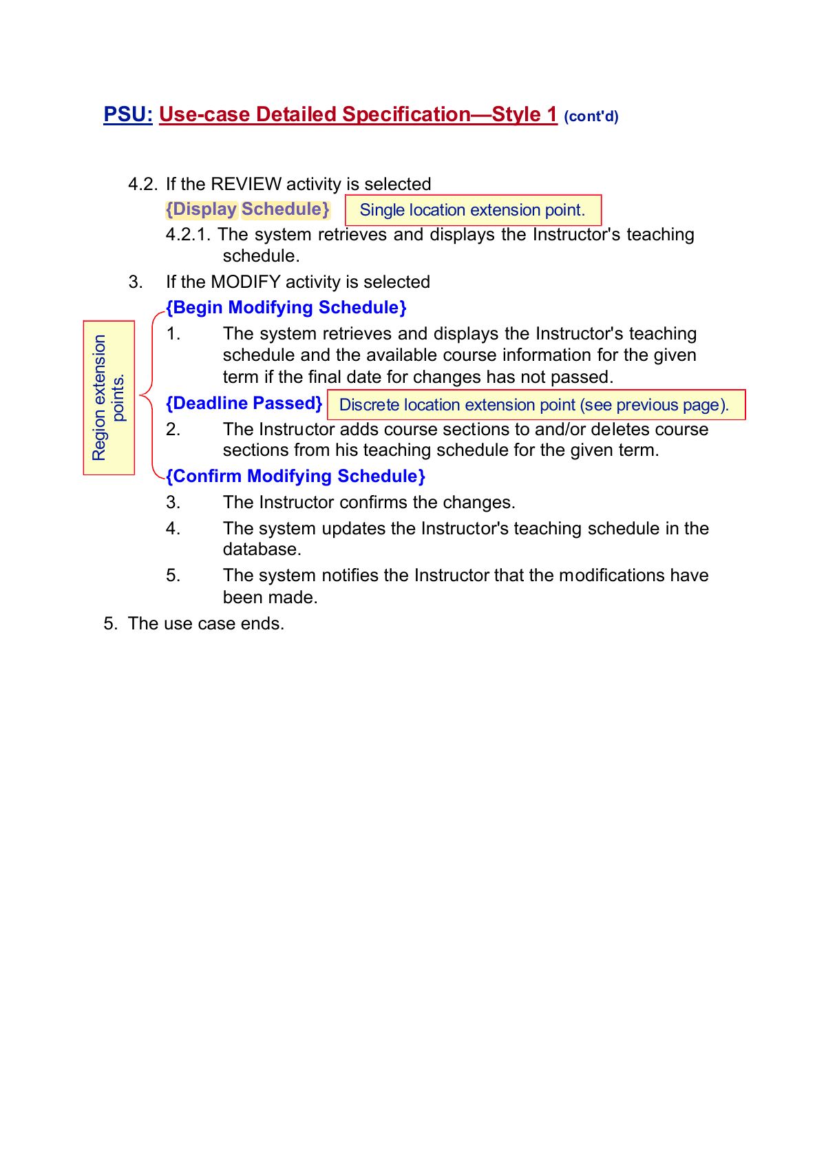 Slide 2: PSU: Use-case Detailed Specification — Style 1 (cont'd)