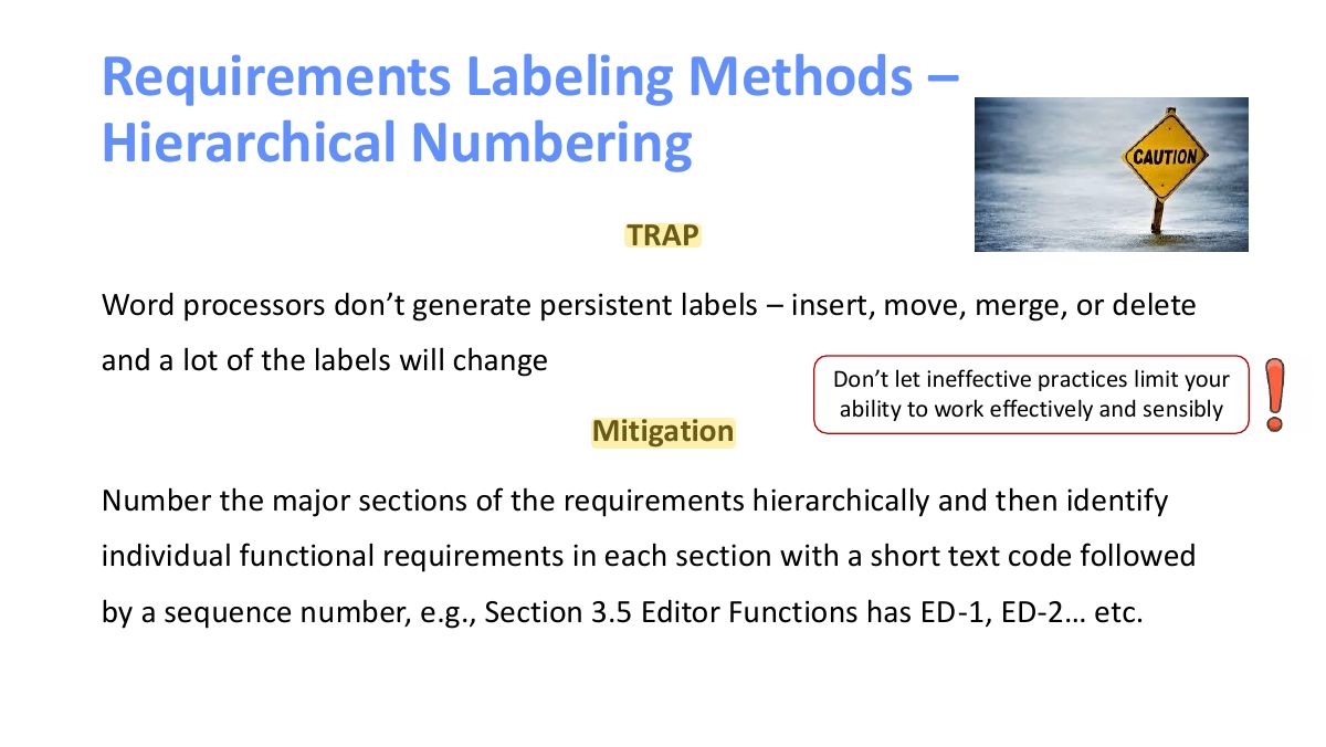Slide 13: Requirements Labeling Methods – Hierarchical Numbering