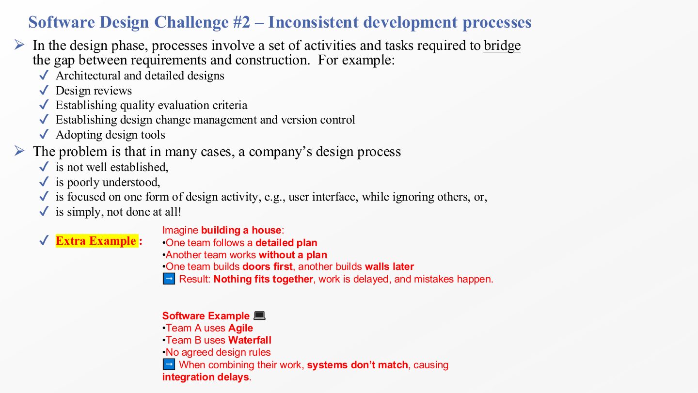Slide 21: Software Design Challenge #2 Inconsistent development processes