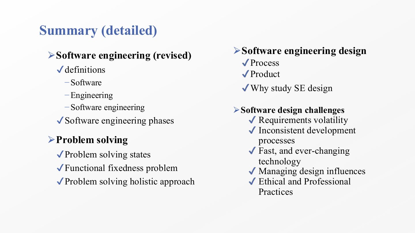 Slide 72: Summary (detailed), part 1