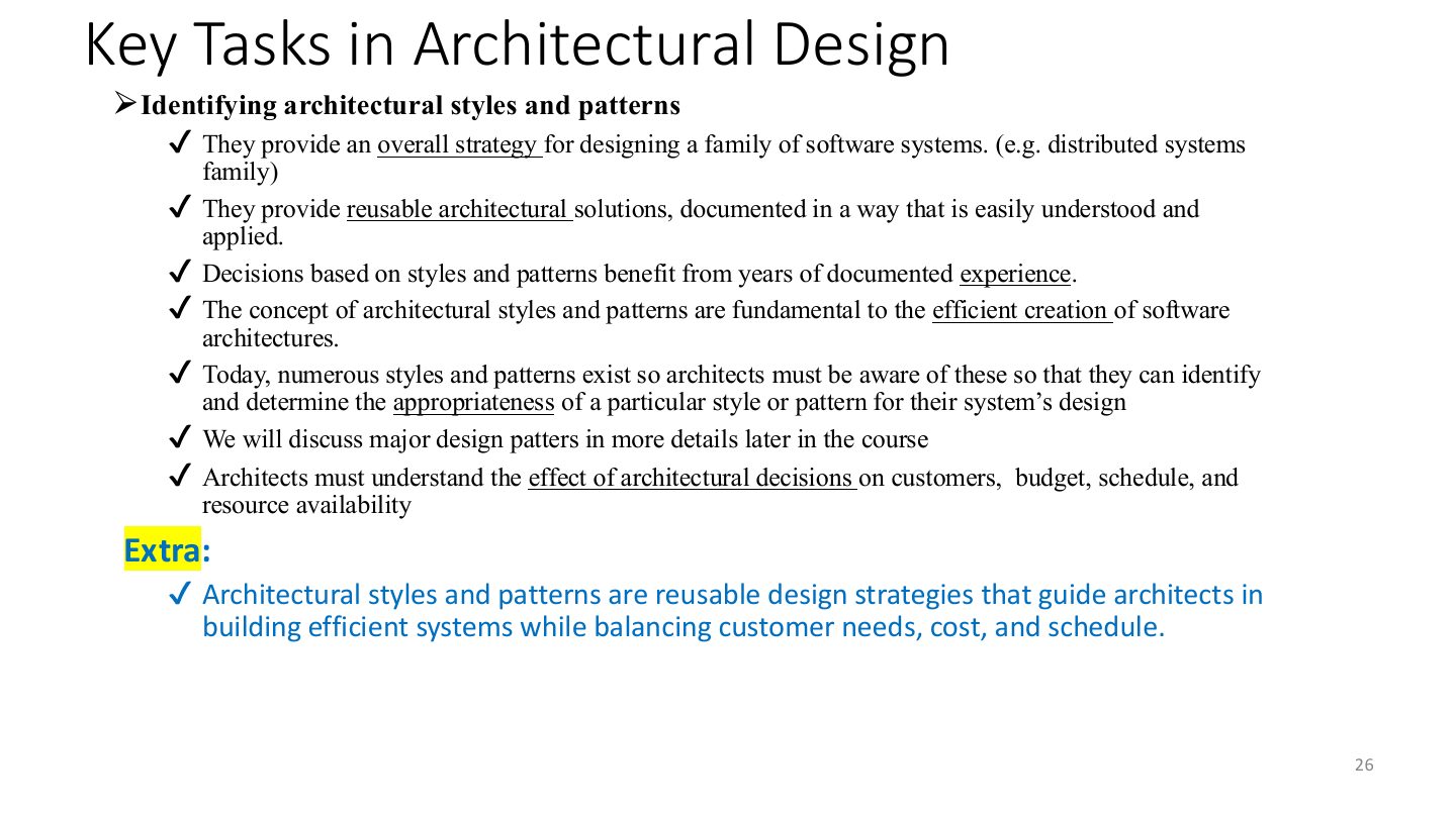 Slide 26: Key Tasks in Architectural Design