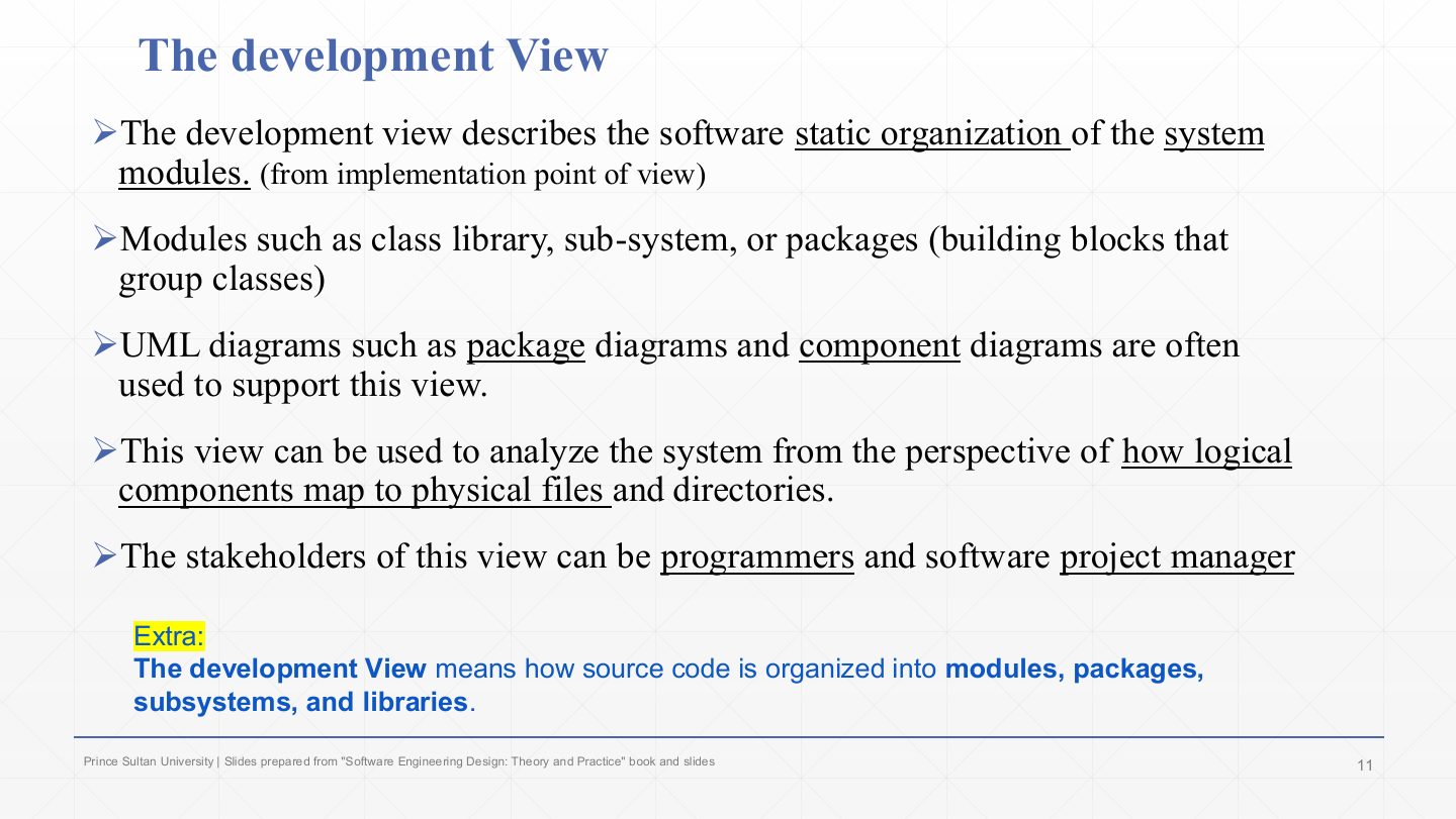 Slide 11: The development View