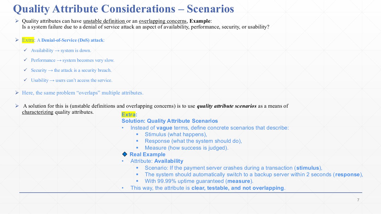 Slide 7: Quality Attribute Considerations Scenarios