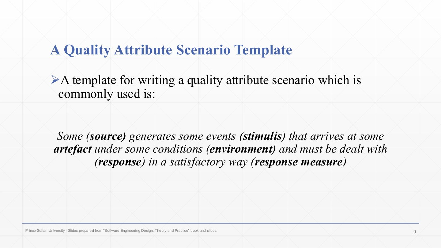 Slide 9: A Quality Attribute Scenario Template