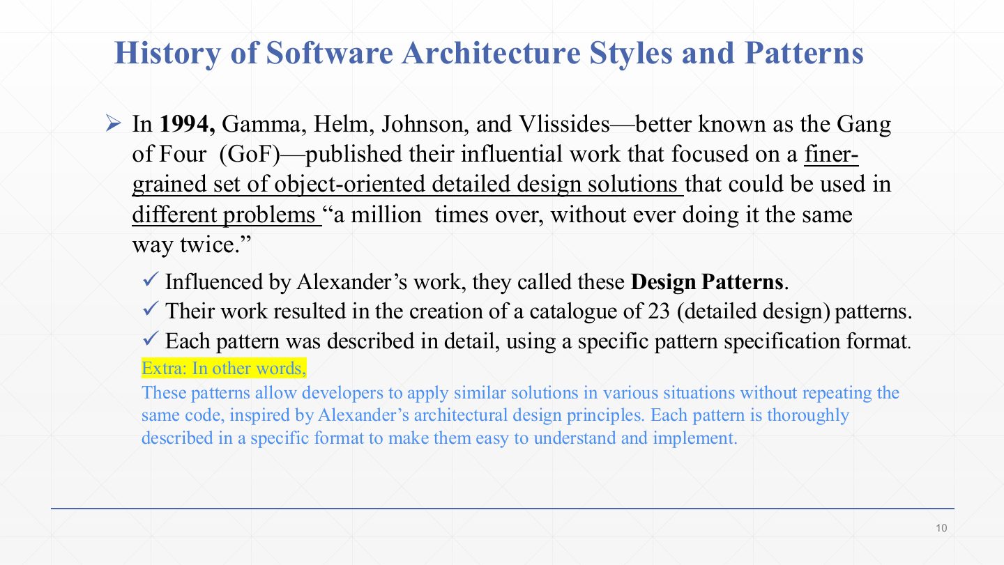 Slide 10: History of Software Architecture Styles and Patterns