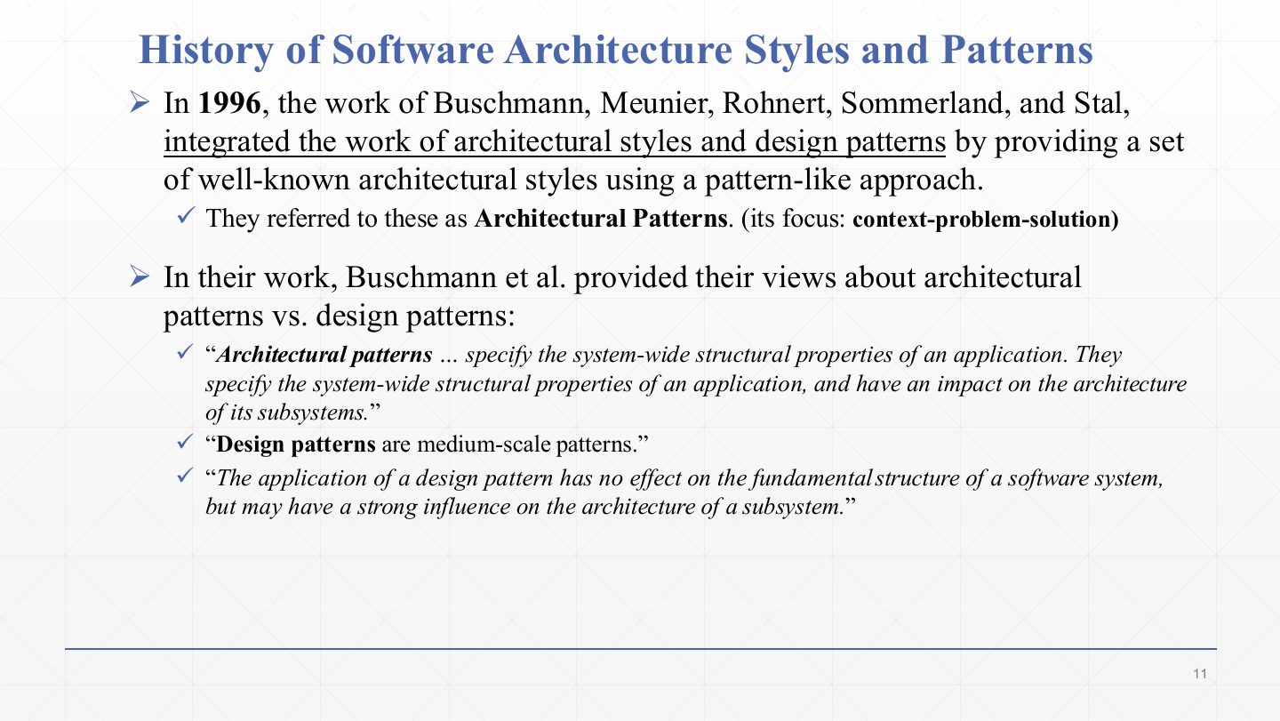 Slide 11: History of Software Architecture Styles and Patterns