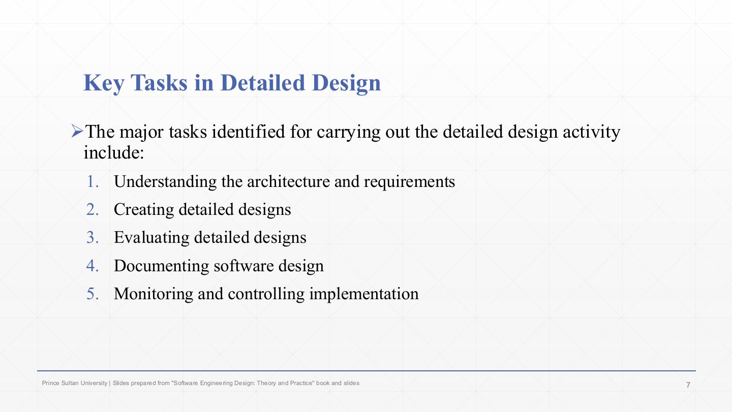 Slide 7: Key Tasks in Detailed Design