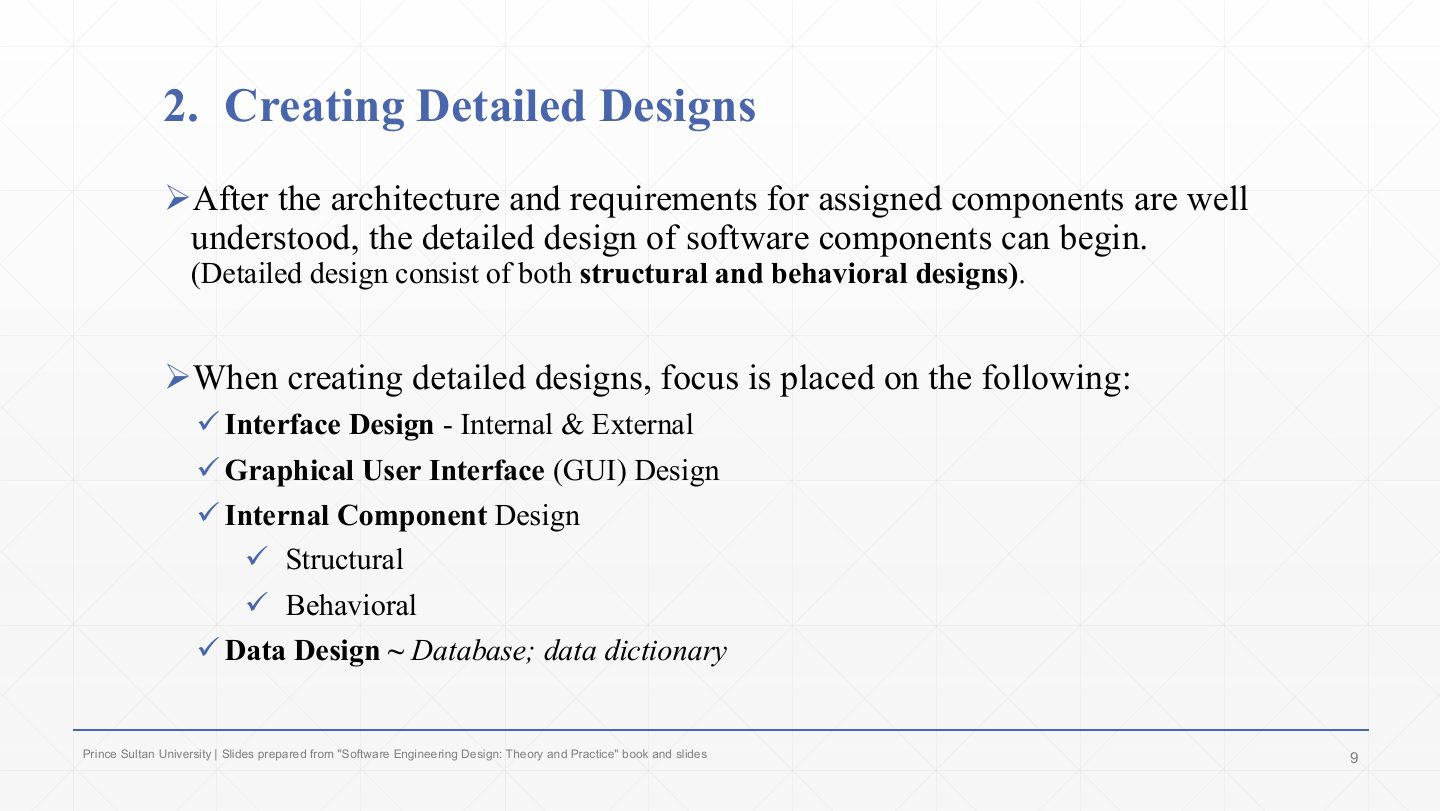 Slide 9: Key task 2: Creating Detailed Designs