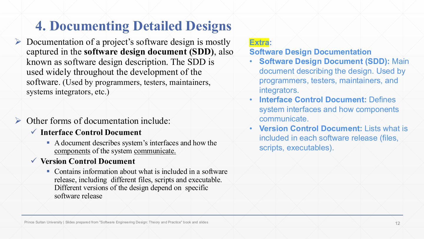 Slide 11: Key task 4: Documenting Detailed Designs