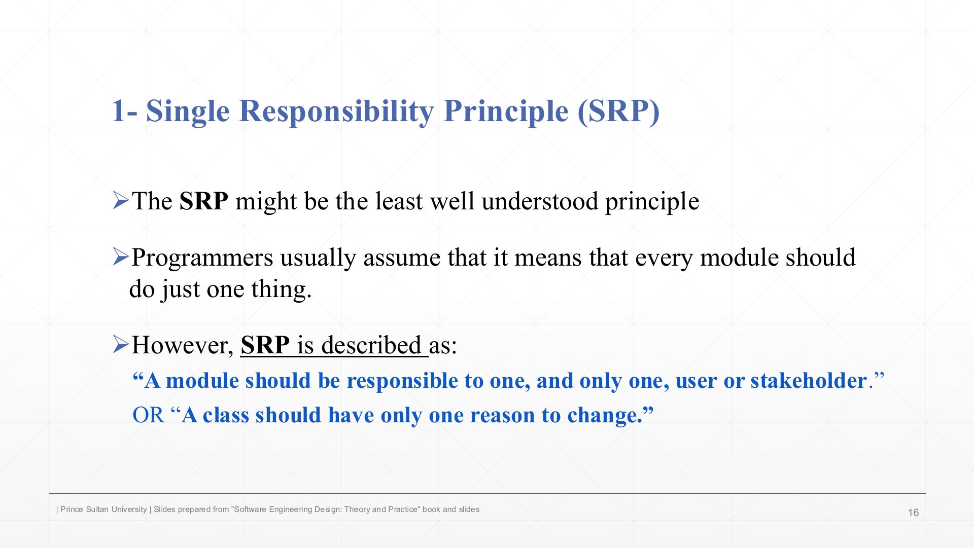 Slide 16: 1- Single Responsibility Principle (SRP)