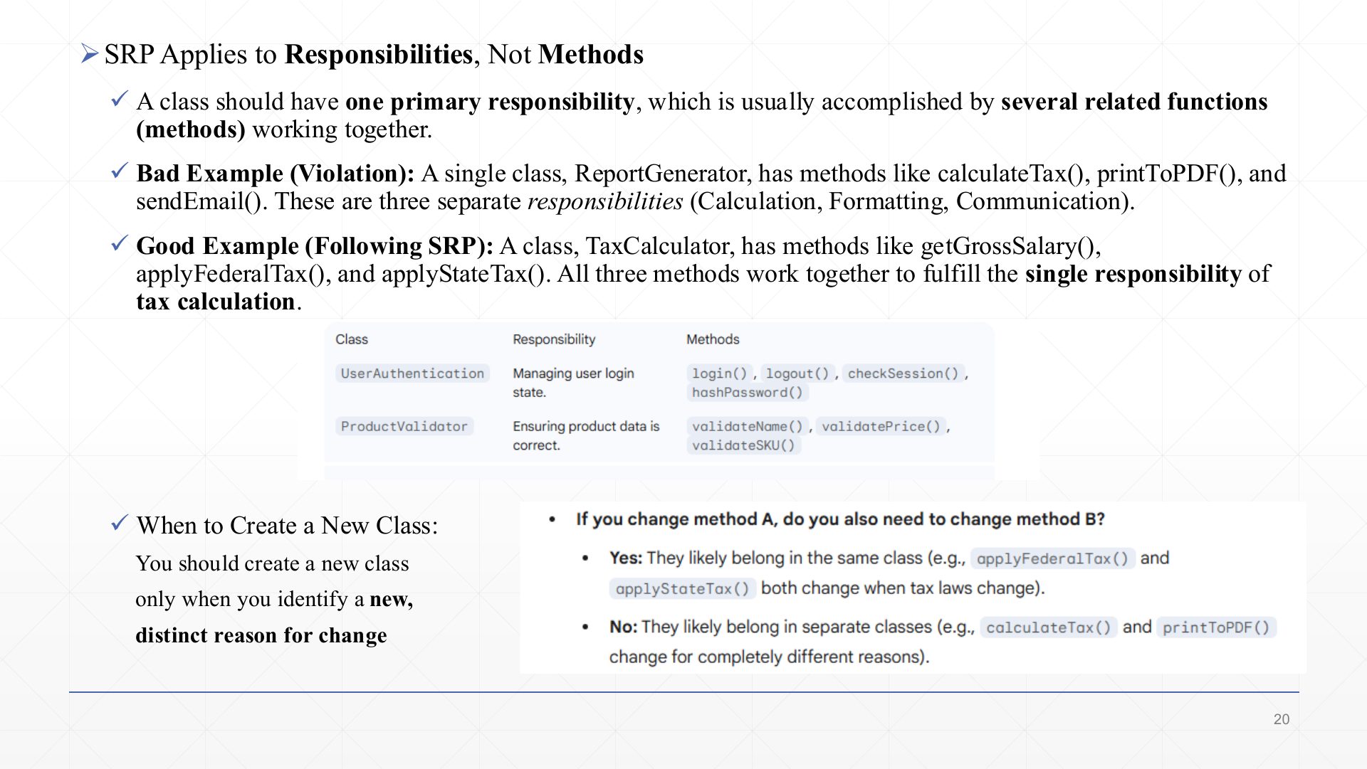 Slide 20: SRP Applies to Responsibilities, Not Methods