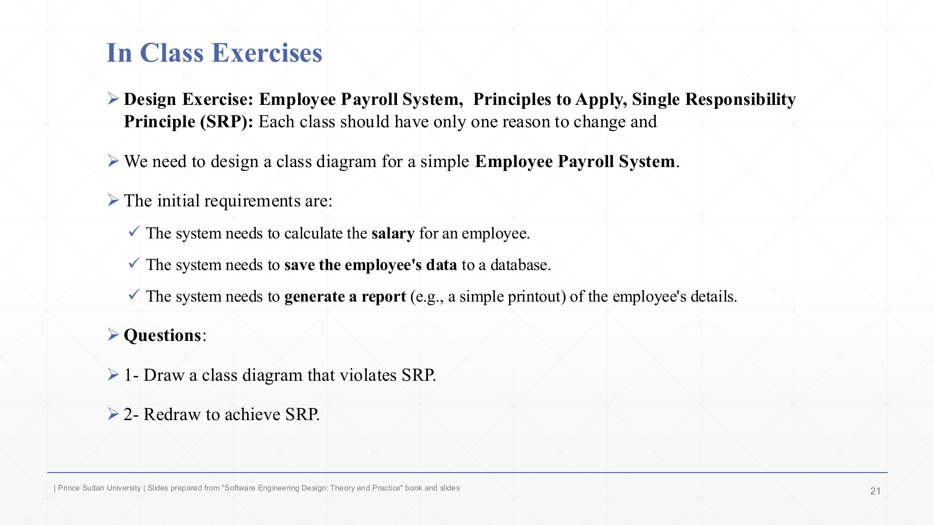 Slide 21: In Class Exercises