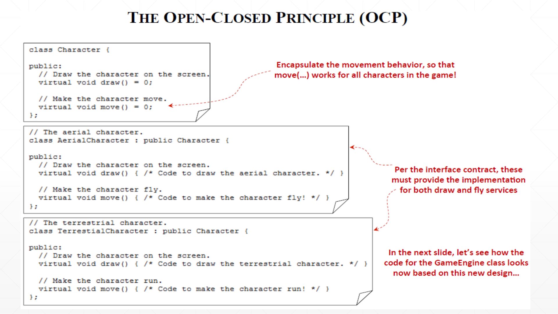 Slide 28: The Open-Closed Principle (OCP): one move() for all