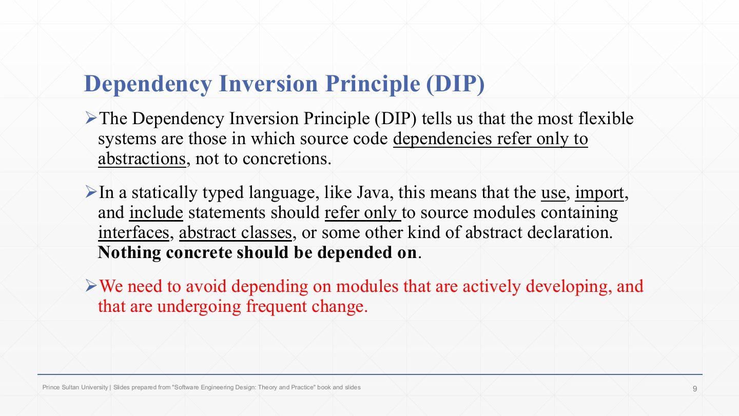 Slide 9: Dependency Inversion Principle (DIP)