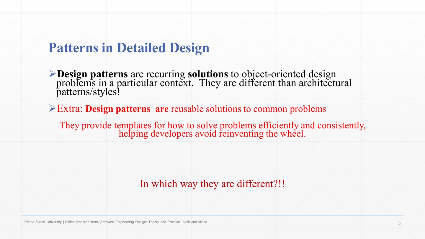 Slide 3: Patterns in Detailed Design