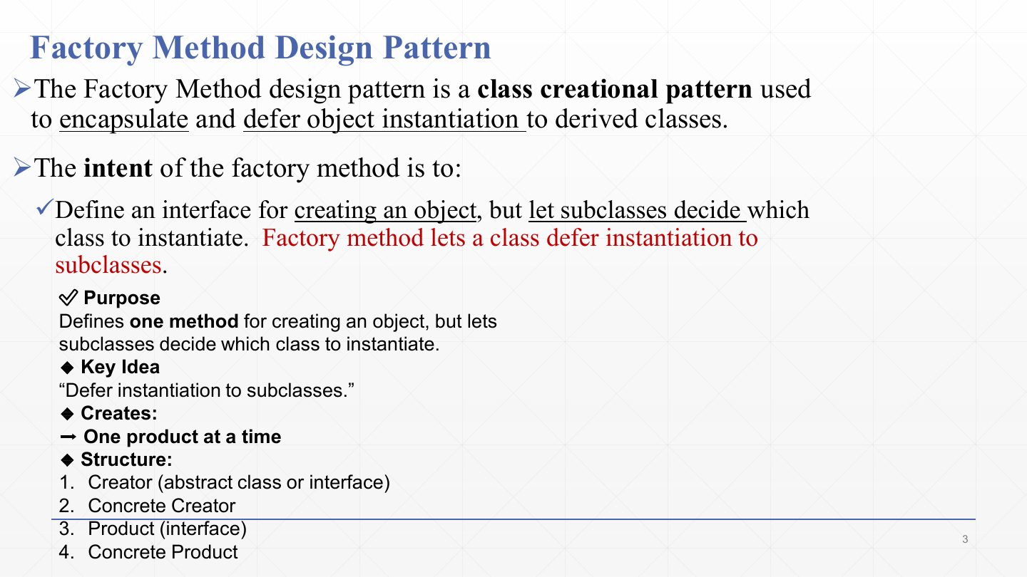 Slide 3: Factory Method Design Pattern