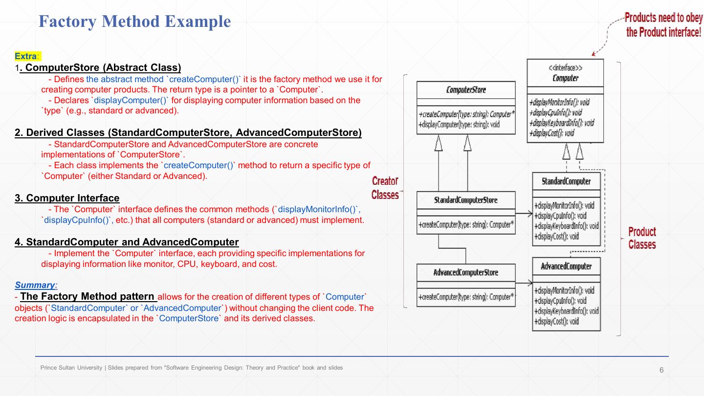 Slide 6: Factory Method Example: class diagram