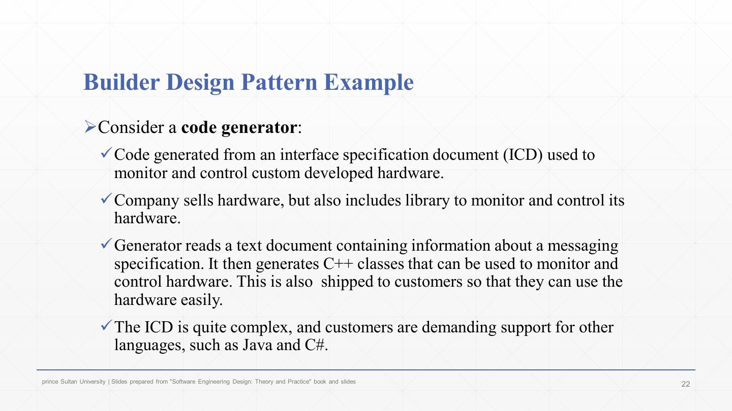 Slide 22: Builder Design Pattern Example
