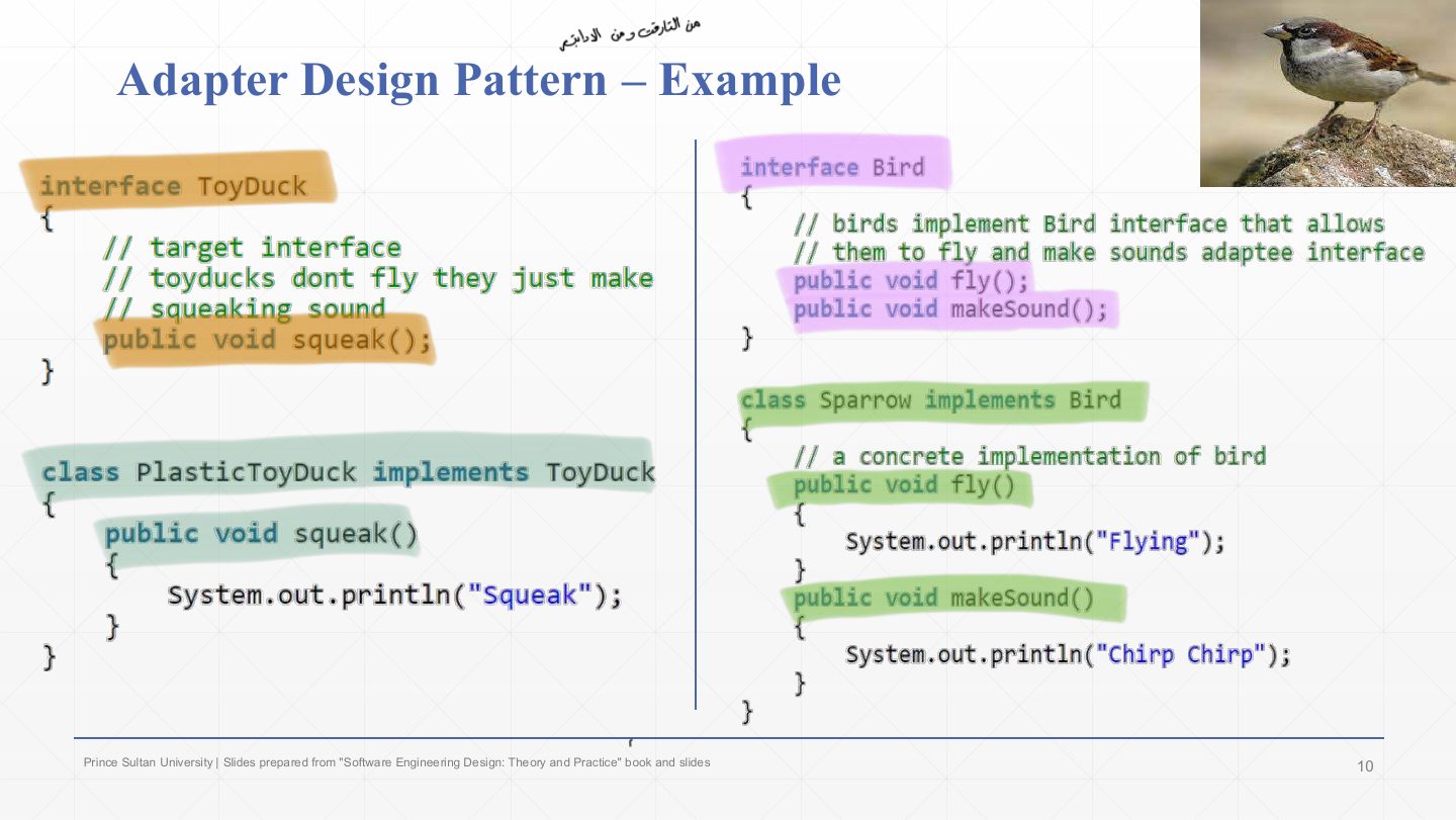 Slide 10: Adapter Example: ToyDuck and Bird code