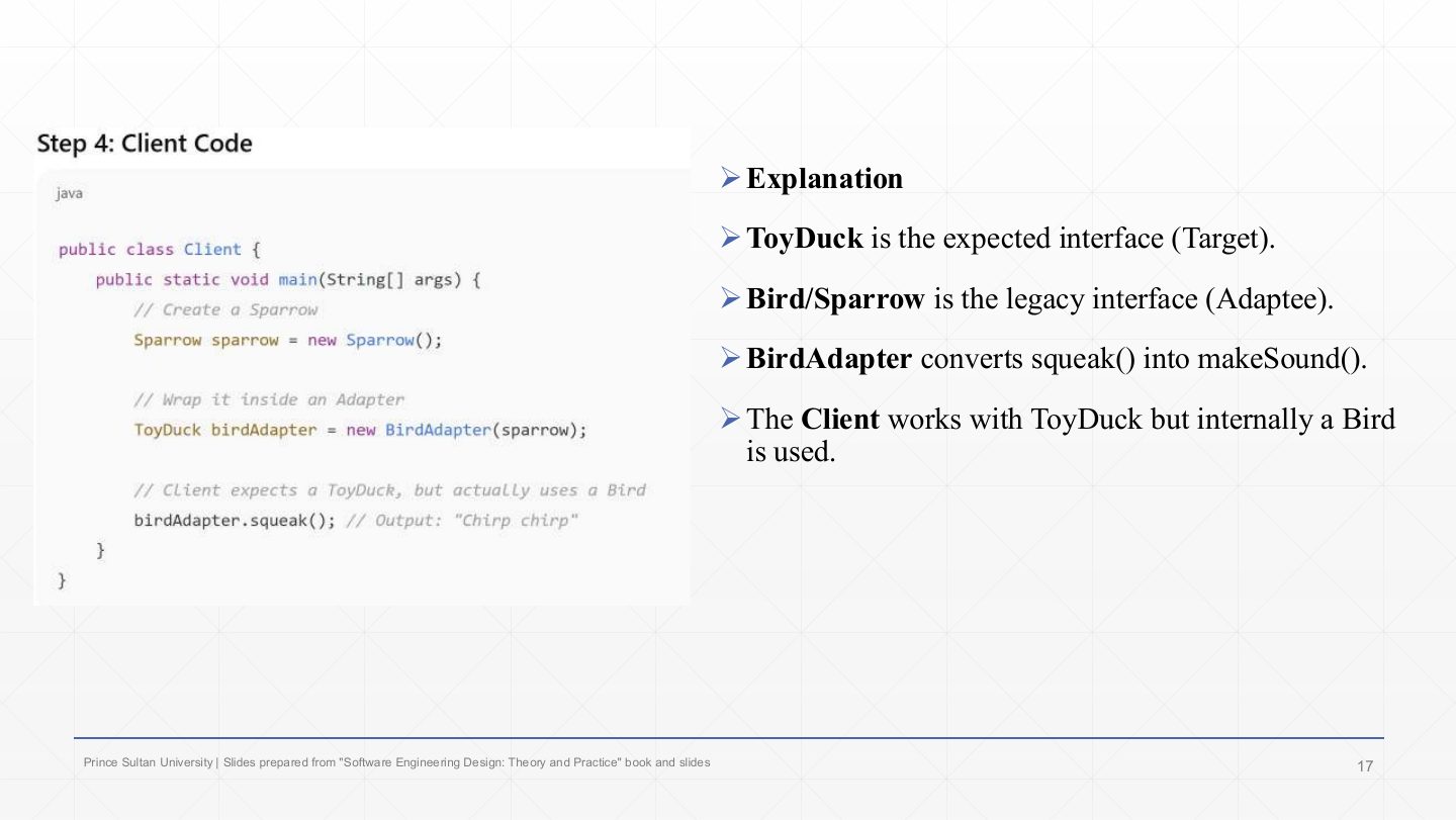 Slide 15: Adapter Example: client code and explanation