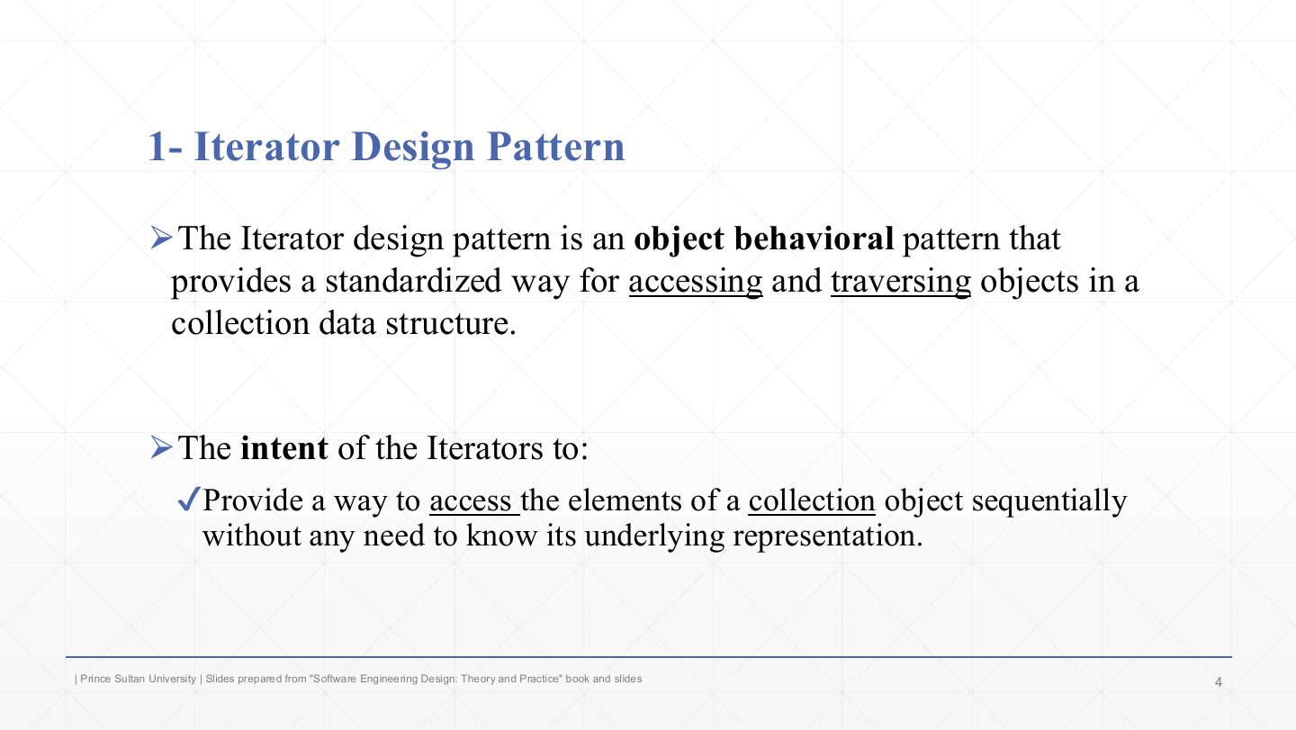 Slide 4: 1- Iterator Design Pattern