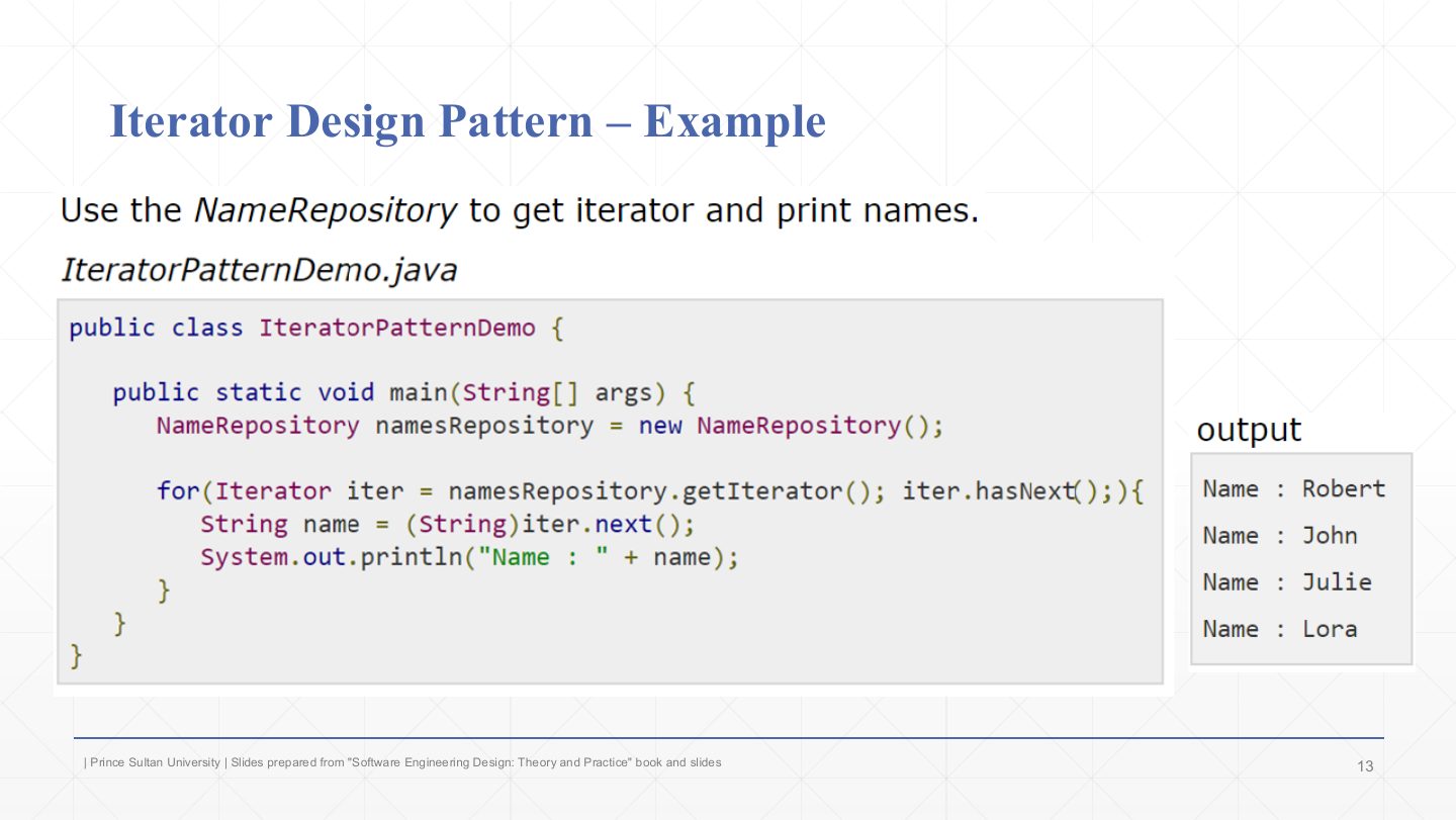 Slide 13: Iterator Example: the client and output