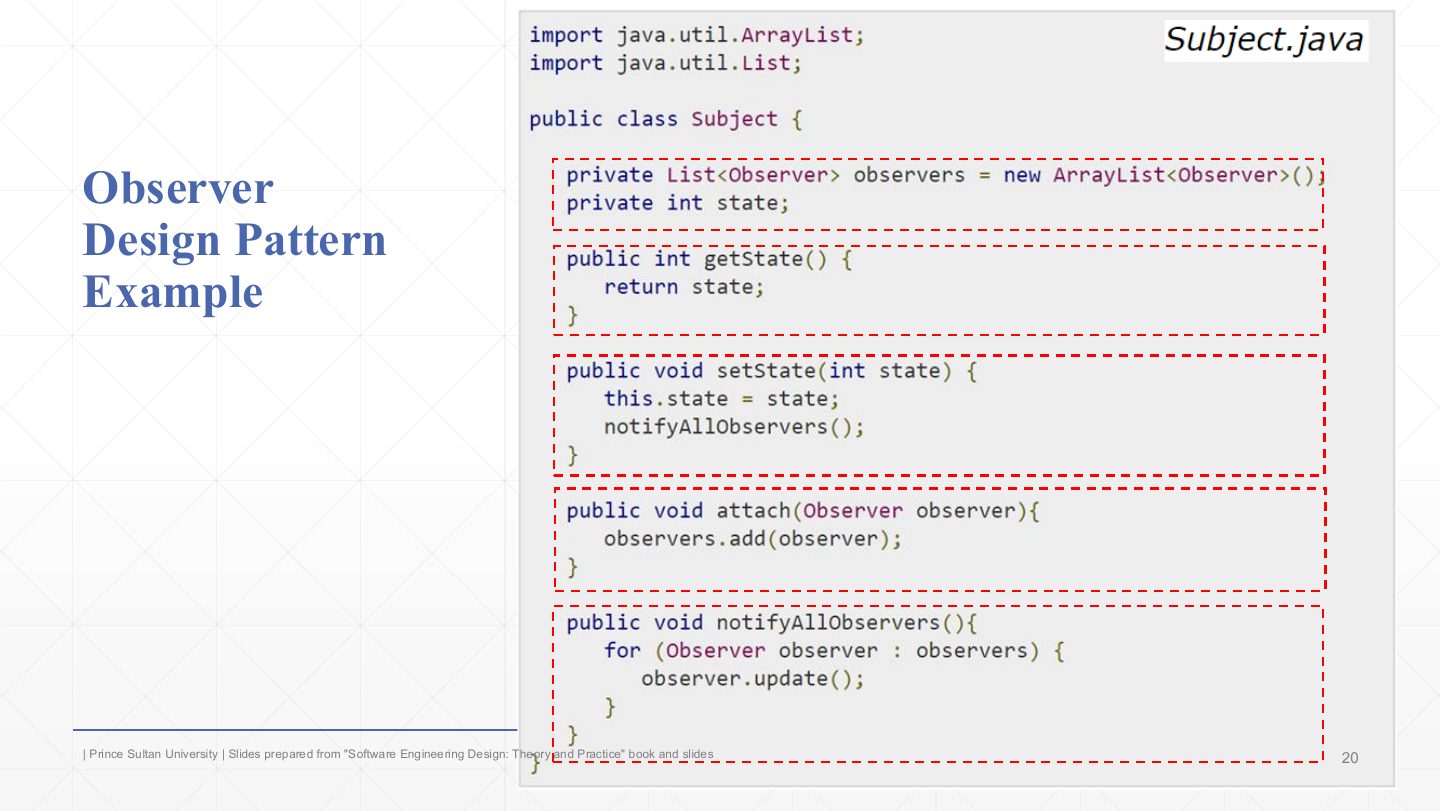 Slide 20: Observer Example: Subject.java