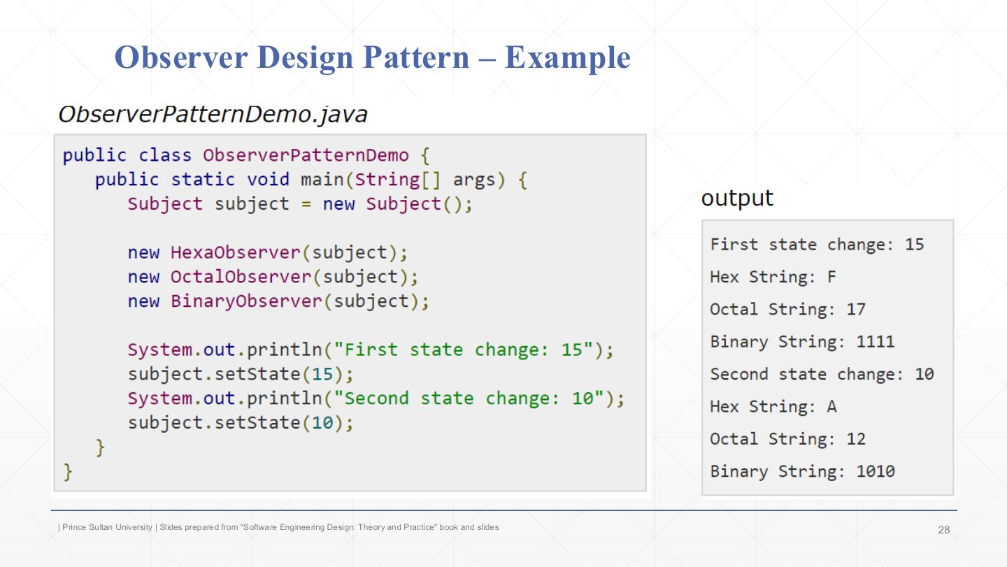 Slide 28: Observer Example: ObserverPatternDemo.java