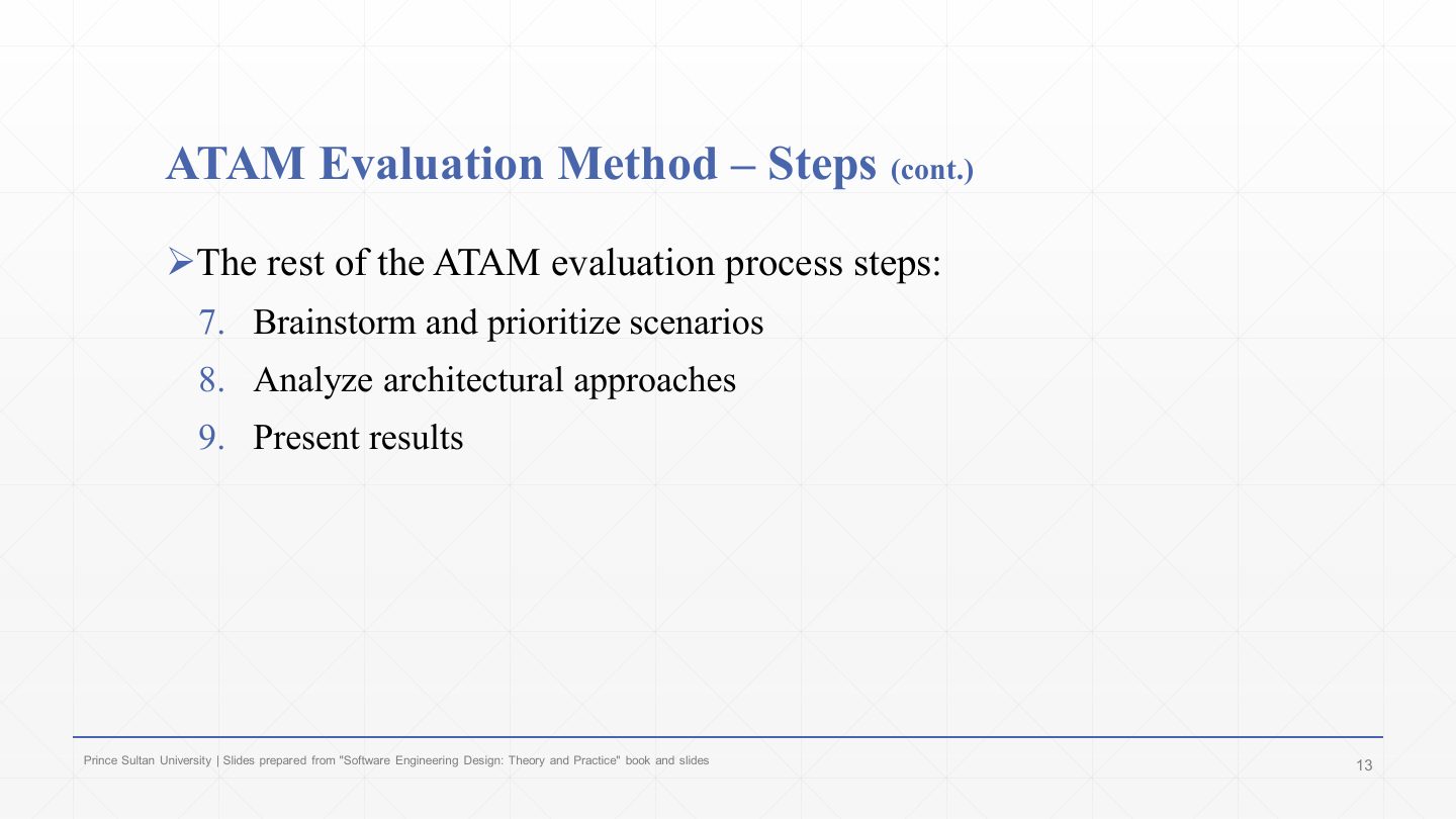 Slide 13: ATAM Evaluation Method Steps