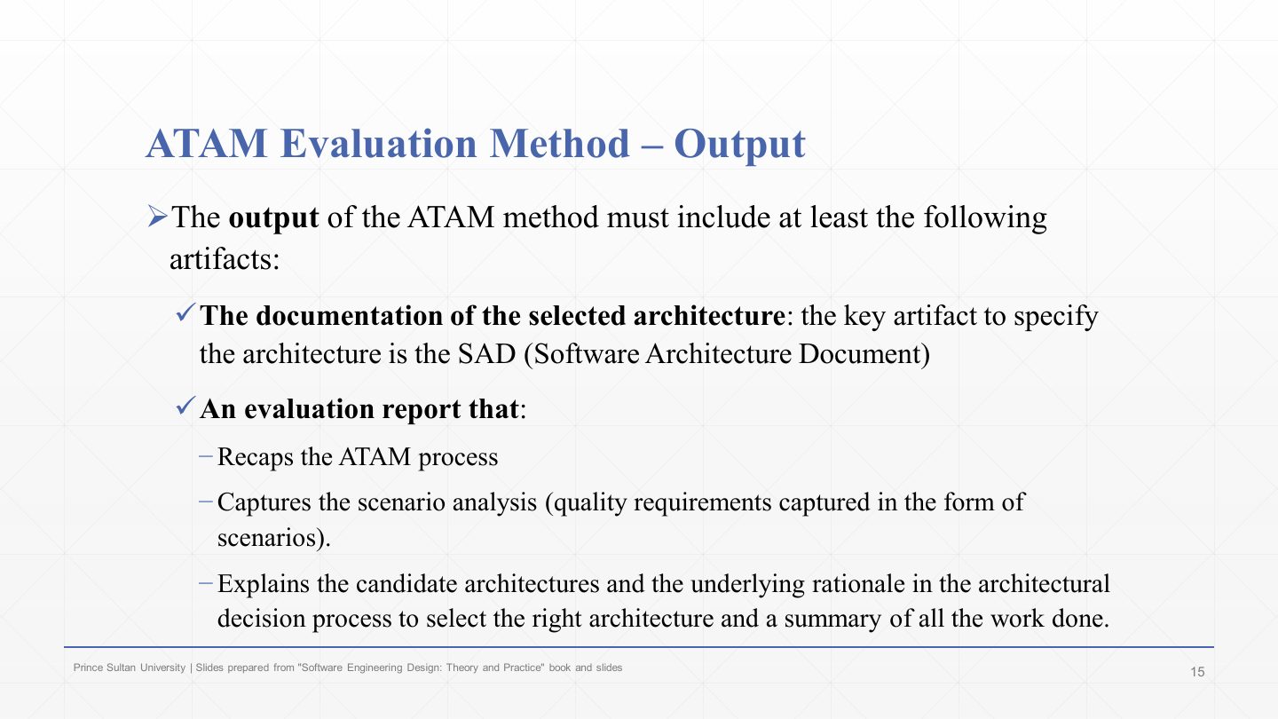 Slide 15: ATAM Evaluation Method Output