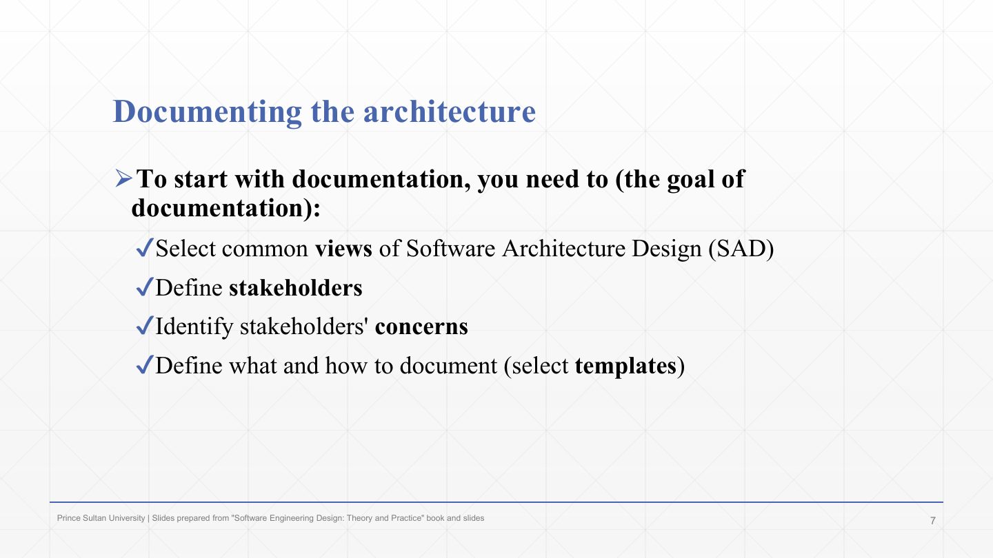 Slide 7: Documenting the architecture