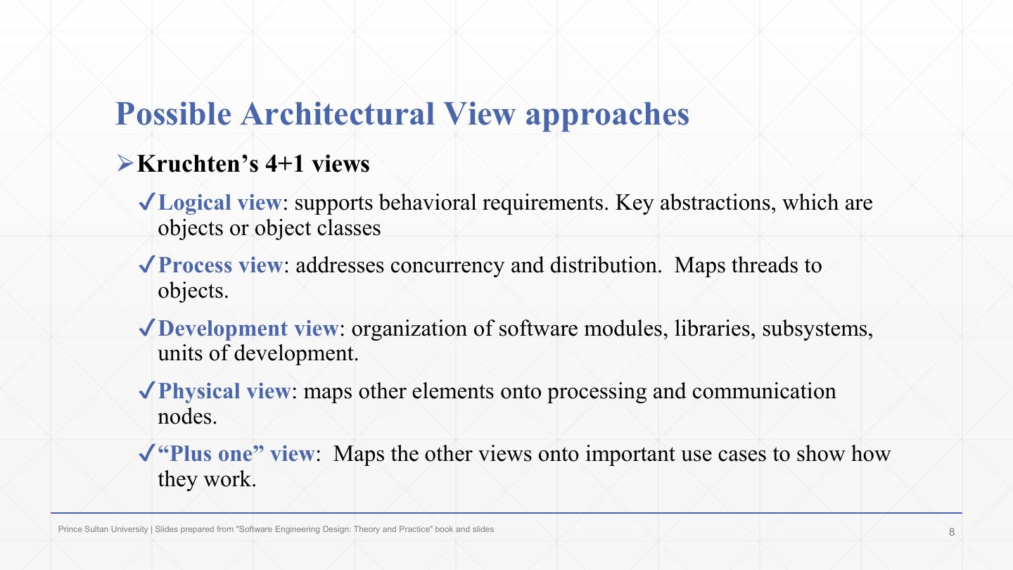 Slide 8: Possible Architectural View approaches
