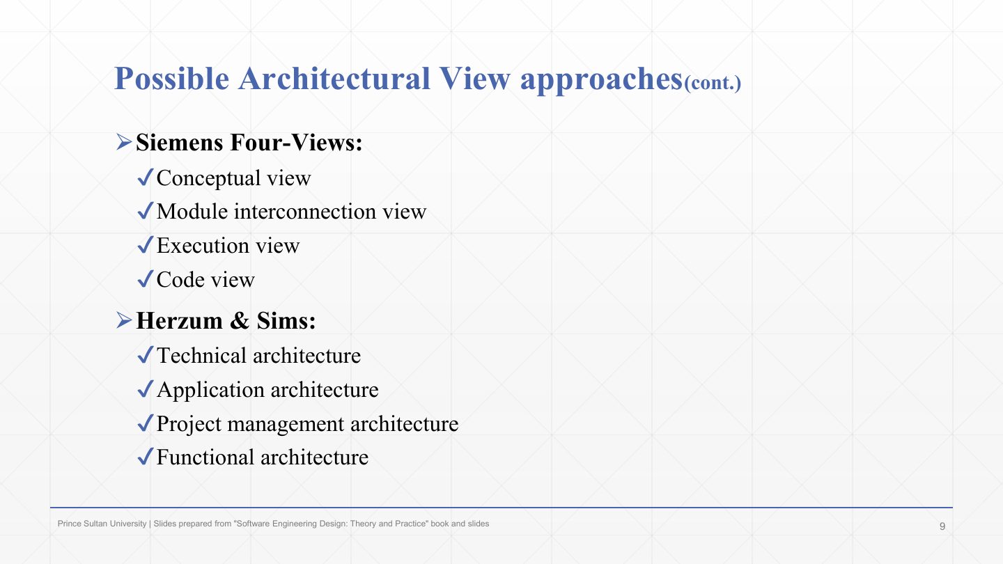 Slide 9: Possible Architectural View approaches