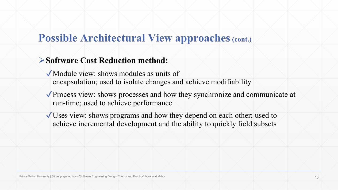 Slide 10: Possible Architectural View approaches