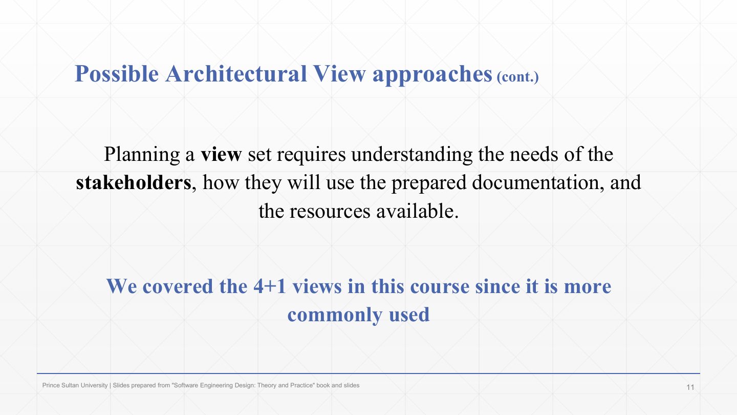 Slide 11: Possible Architectural View approaches