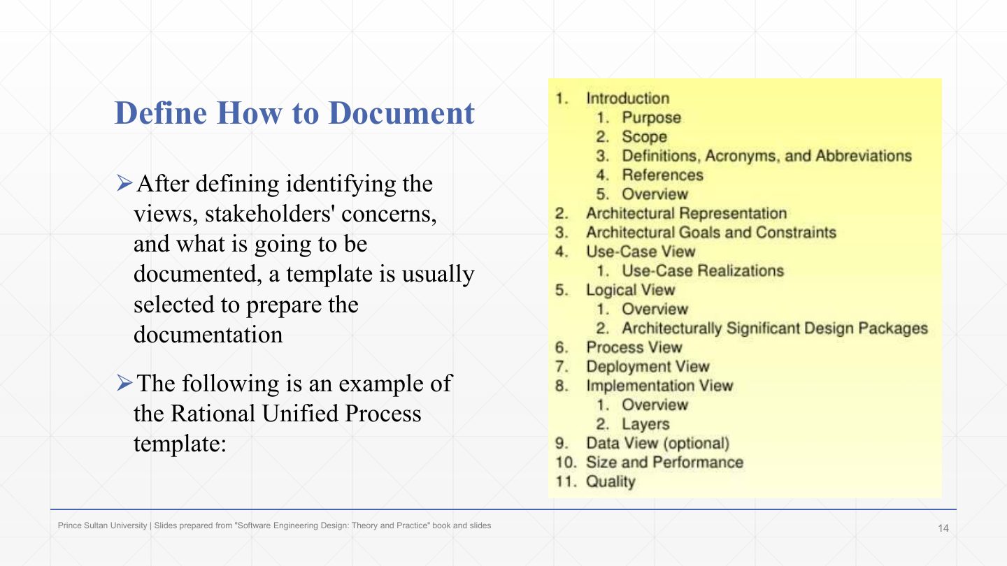 Slide 14: Define How to Document: the RUP template