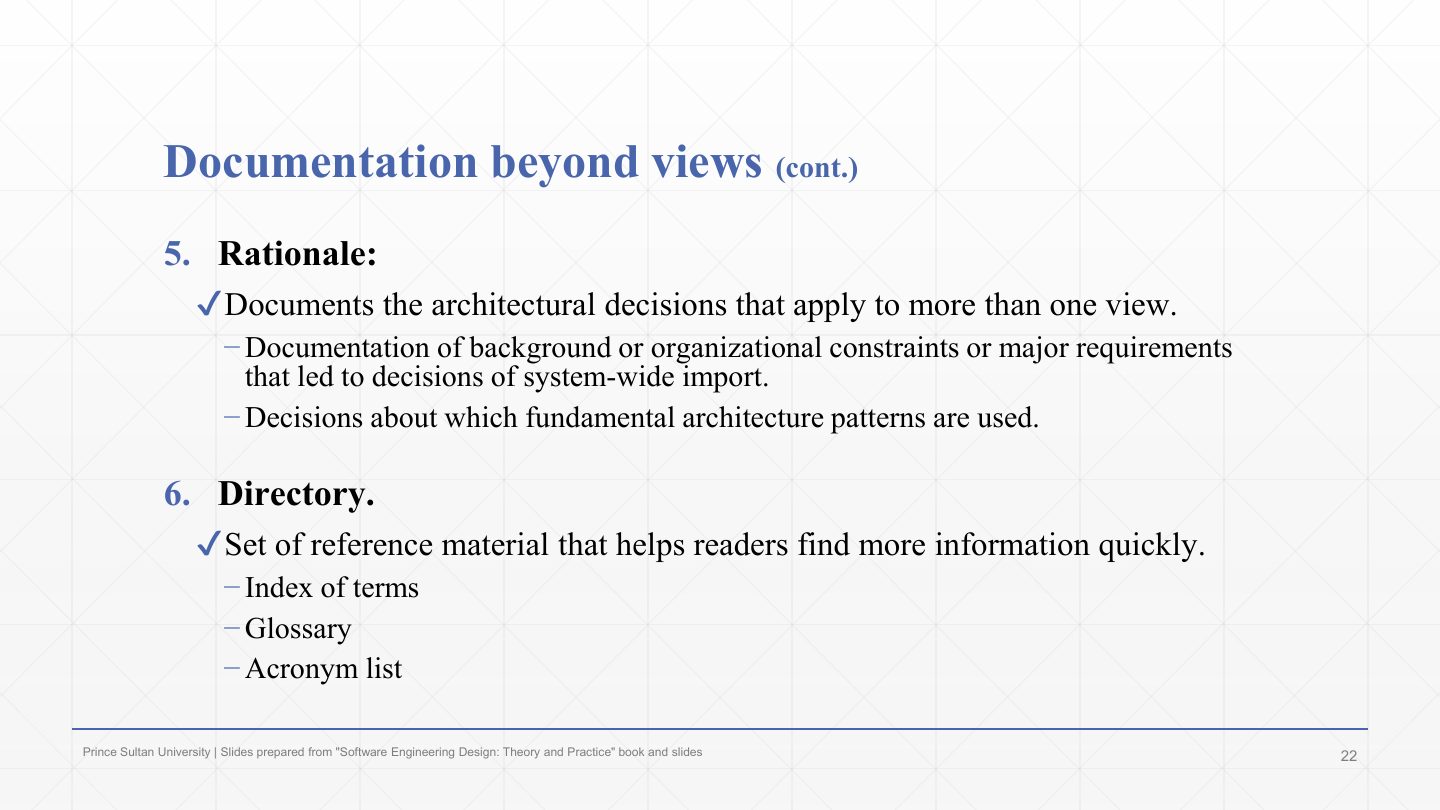 Slide 22: Documentation beyond views