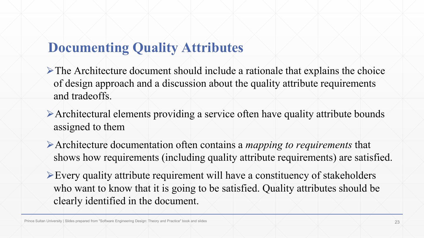 Slide 23: Documenting Quality Attributes