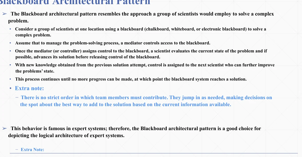The blackboard pattern: knowledge sources, blackboard and controller.