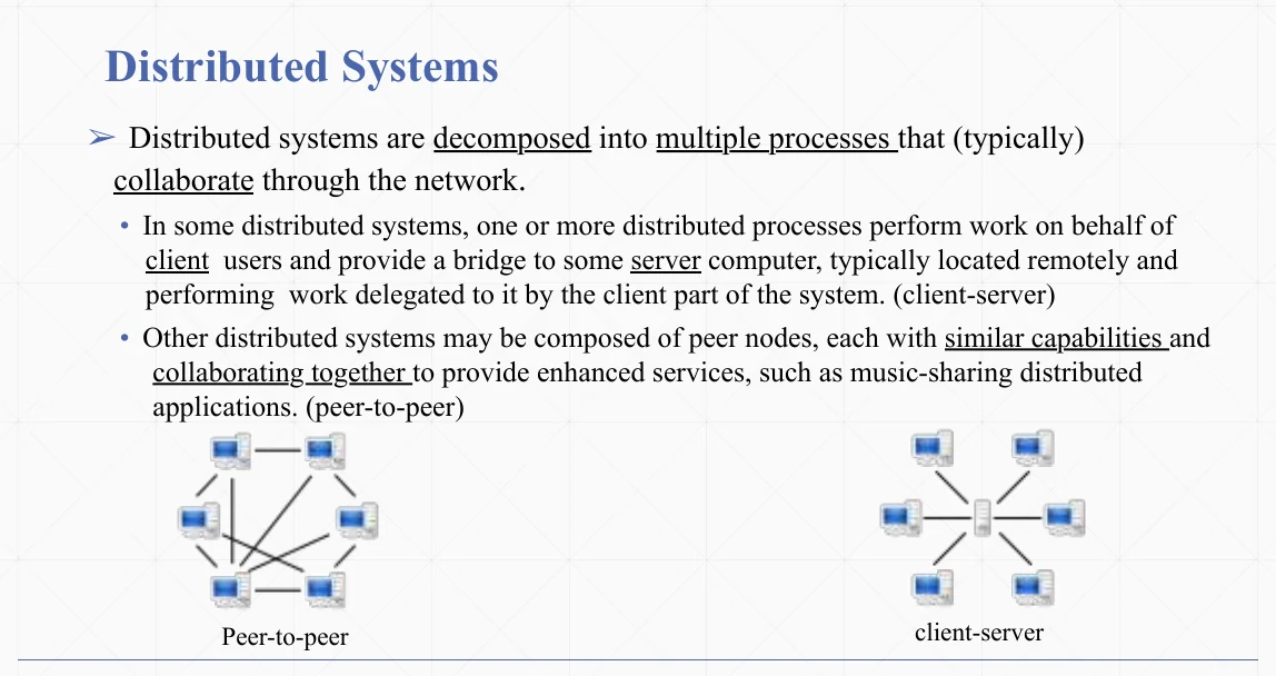 Distributed systems decomposed into processes across the network.