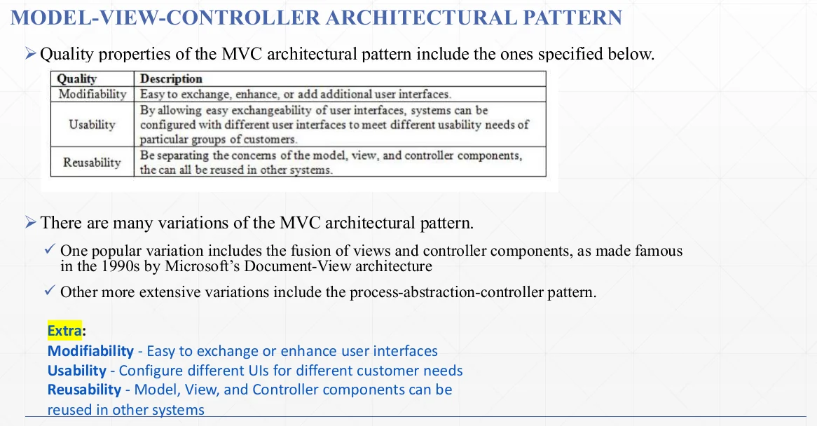 Quality properties of MVC.