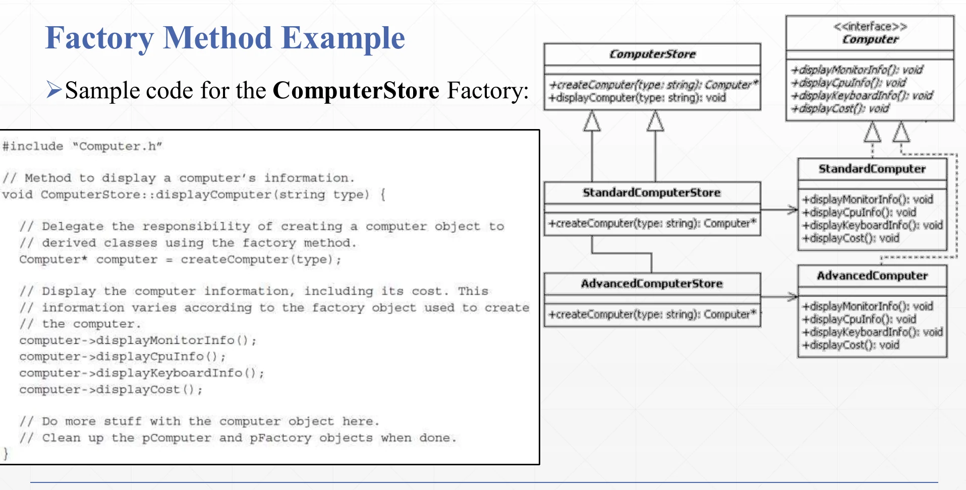 Sample code for the ComputerStore factory.