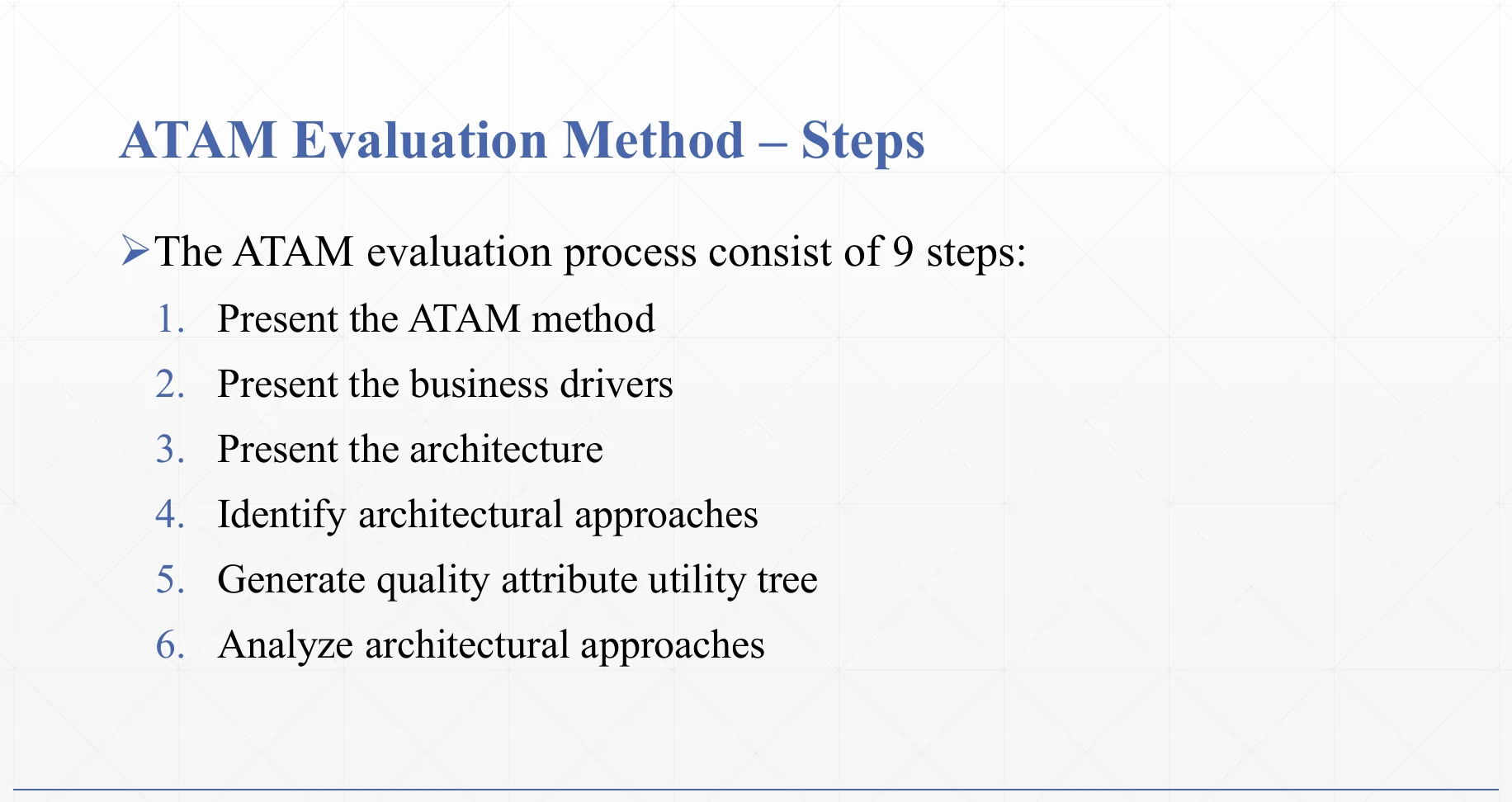 The nine steps of an ATAM evaluation.