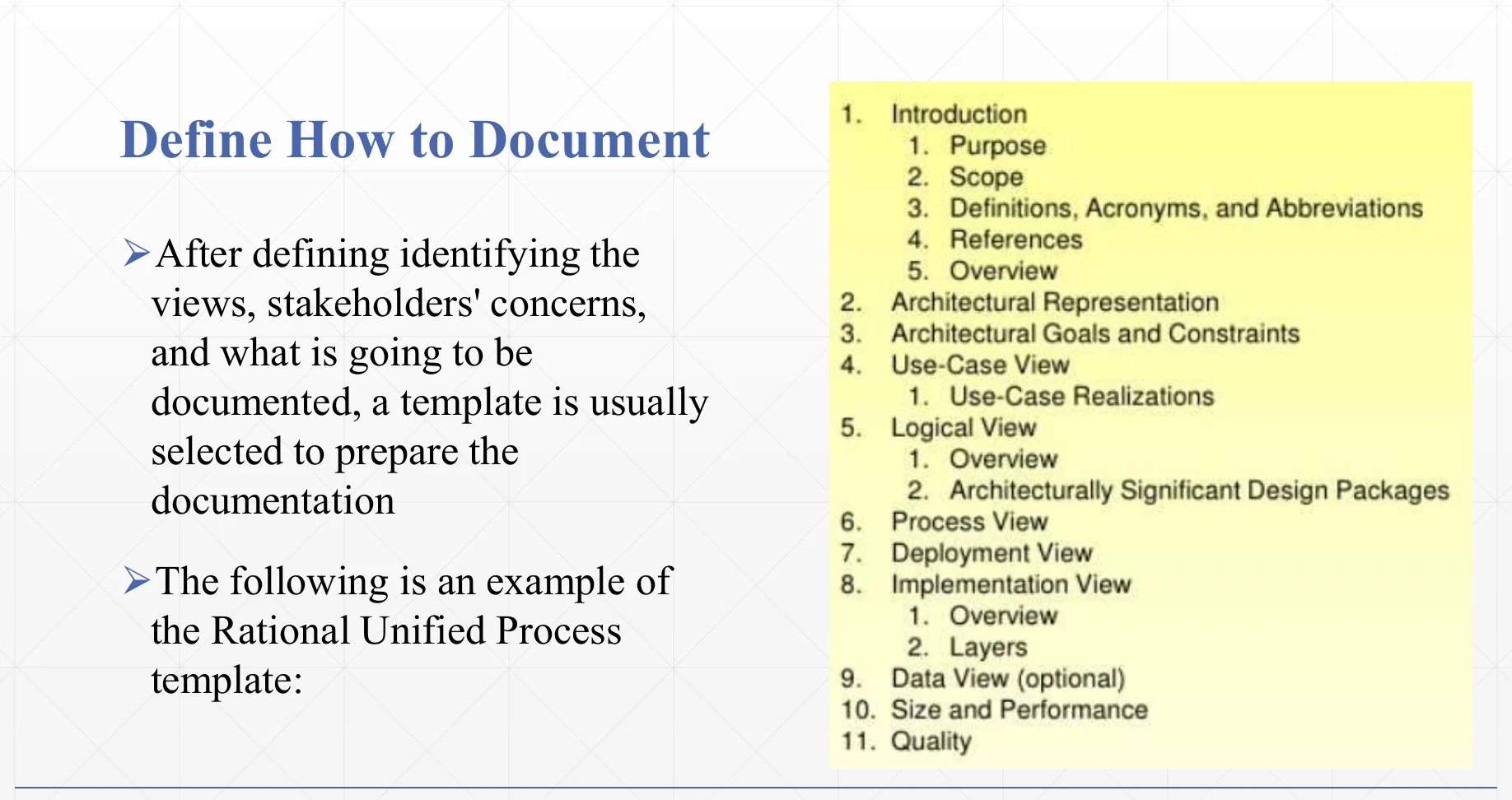 The SEI documentation template.
